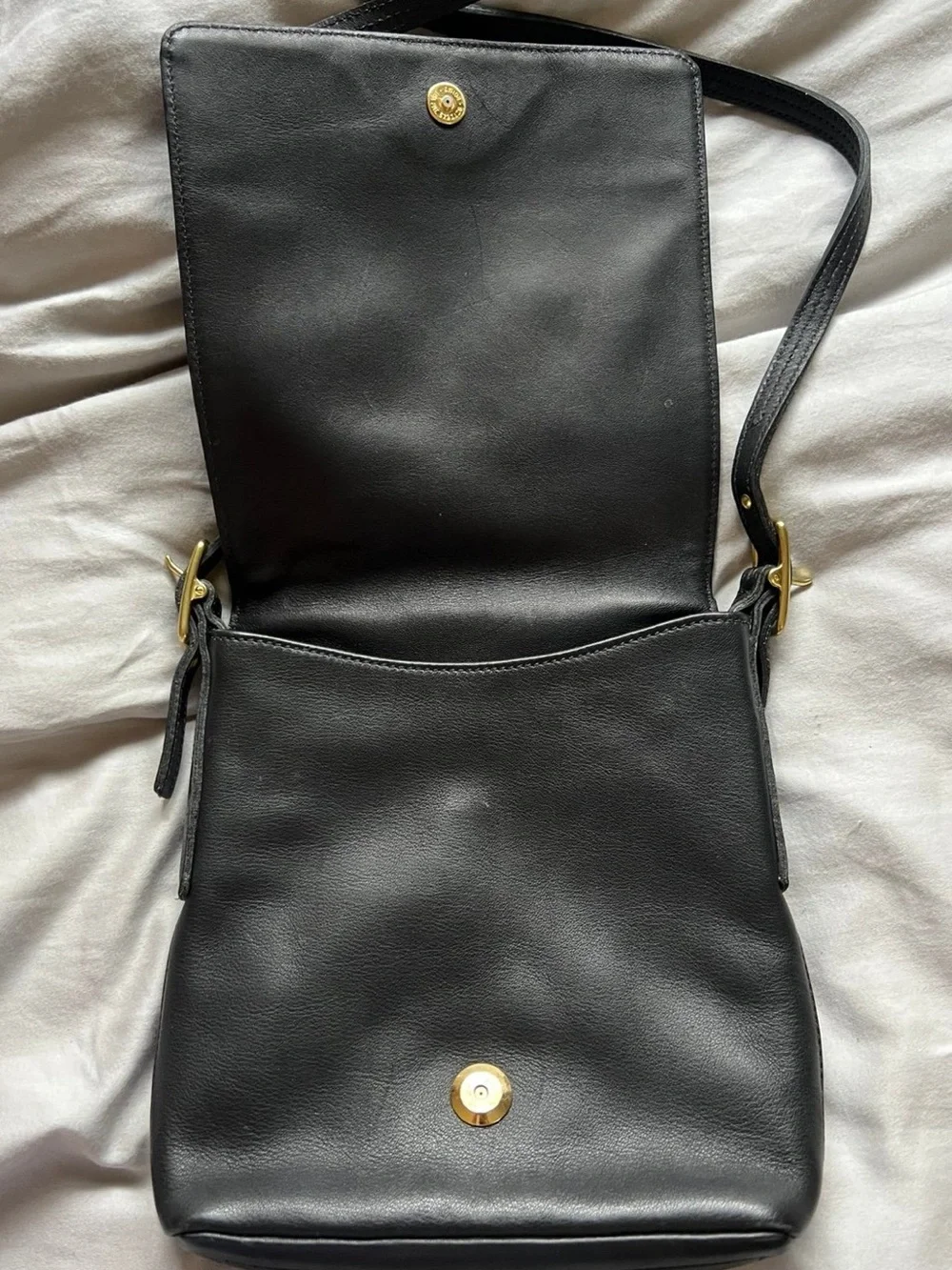 Coach Black Leather Messenger Crossbody with Gold Hardware